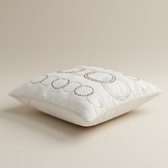 Handcrafted Cream Cushion Cover – 16"x16" | Circular Embellished Design | Premium Poly Cotton