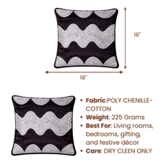 Hand-Crafted Cushion Cover – Black Silver | 16"x16" | Poly Chenille-Cotton | Bold Festive Statement