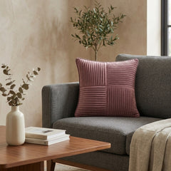 Fabric Crafted Cushion Cover – Brown | 12"x12" | Poly Cotton | Panel Pleated Design