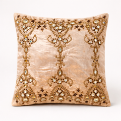 Hand Crafted Cushion Cover – Copper | 16"x16" | Chanil Fabric | Embroidered Decorative Design