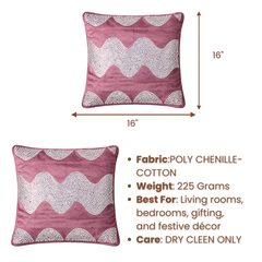 Hand-Crafted Cushion Cover – Pink Silver | 16"x16" | Poly Chenille-Cotton | Elegant Festive Charm
