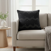 Handcrafted Black Cushion Cover – 16"x16" | Wavy Embellished Design | Premium Poly Cotton
