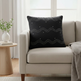 Handcrafted Black Cushion Cover – 16"x16" | Wavy Embellished Design | Premium Poly Cotton