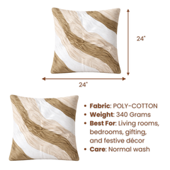 Fabric-Crafted Camel Cushion Cover – 24"x24" | Abstract Flow Design | Premium Poly-Cotton