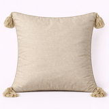 Handcrafted Silver Cushion Cover – 16"x16" | Square Embellished Design with Tassels | Premium Poly Cotton