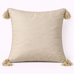 Handcrafted Silver Cushion Cover – 16"x16" | Square Embellished Design with Tassels | Premium Poly Cotton