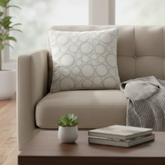 Machine-Crafted White Cushion Cover – 12"x12" | Circular Embroidered Design | Premium Poly Channel Fabric