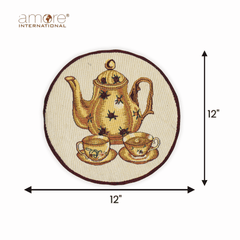 Set of - 5, 1 Pcs, Tapestry Doily – Gold Jacquard Woven, 12"x12"