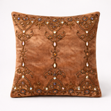 Hand Crafted Cushion Cover – Brown | 16"x16" | Chanil Fabric | Embroidered Decorative Design