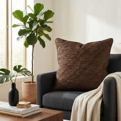 Fabric Crafted Cushion Cover – Brown | 24"x24" | Poly Cotton | Textured Wave Design