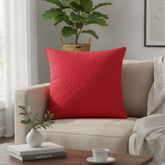 Fabric-Crafted Red Cushion Cover – 24"x24" | Quilted Panel Design | Premium Poly-Cotton