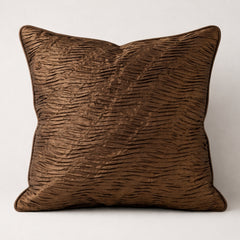 Fabric Crafted Cushion Cover – Brown | 24"x24" | Poly Cotton | Textured Wave Design