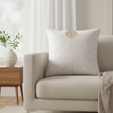 Handcrafted Cream Cushion Cover – 16"x16" | Elegant Fan Embellished Design | Premium Poly Cotton