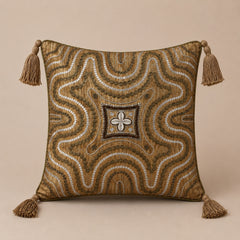 Handcrafted Cushion Cover – Antique | 16"x16" | Decorative Embroidered Cushion Cover