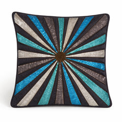 Hand Crafted Cushion Cover – Brown Multicolor | 16"x16" | Poly Cotton Fabric | Vibrant Embroidered Geometric Burst Design