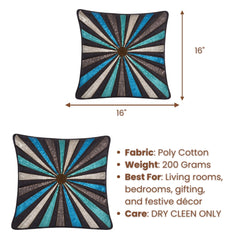 Hand Crafted Cushion Cover – Brown Multicolor | 16"x16" | Poly Cotton Fabric | Vibrant Embroidered Geometric Burst Design