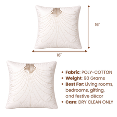 Handcrafted Cream Cushion Cover – 16"x16" | Elegant Fan Embellished Design | Premium Poly Cotton