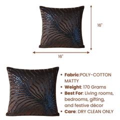 Handcrafted Black Cushion Cover – 16"x16" | Poly-Cotton Matty | Blue Sequined Radiant Swirl | Premium Festive Décor