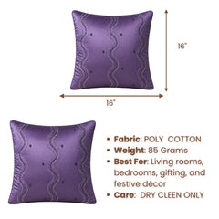 Handcrafted Cushion Cover – Purple | 16"x16" | Poly Cotton Fabric | Elegant Embroidered Cushion Cover