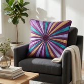 Hand Crafted Cushion Cover – Purple Multicolor | 16"x16" | Poly Cotton Fabric | Vibrant Embroidered Geometric Burst Design