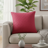 Fabric-Crafted Maroon Cushion Cover – 24"x24" | Quilted Grid Design | Premium Poly-Cotton