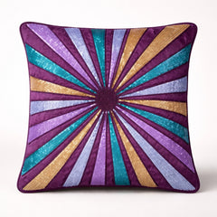 Hand Crafted Cushion Cover – Purple Multicolor | 16"x16" | Poly Cotton Fabric | Vibrant Embroidered Geometric Burst Design