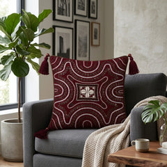 Handcrafted Cushion Cover – Maroon | 16"x16" | Embroidered Decorative Cushion Cover