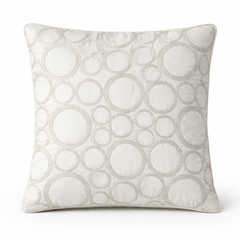 Machine-Crafted White Cushion Cover – 12"x12" | Circular Embroidered Design | Premium Poly Channel Fabric