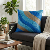 Fabric Crafted Cushion Cover – Sky Blue Multicolor | 16"x16" | Poly Cotton Fabric | Elegant Wavy Textured Design