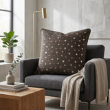 Handcrafted Brown Cushion Cover – 16"x16" | Mirror Dot Embroidery | Premium Poly Cotton | Elegant Decorative Accent