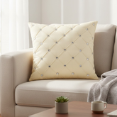 Handcrafted Cream Cushion Cover – 16"x16" | Premium Poly Cotton | Crystal-Studded Diamond Quilting | Elegant Luxury Décor