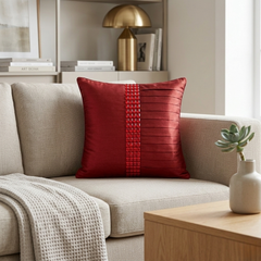 Hand Crafted Cushion Cover – Maroon | 12"x12" | Poly Cotton | Decorative Panel Design