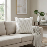 Handcrafted Cushion Cover – White | 16"x16" | Zigzag Embroidered Decorative Cushion Cover