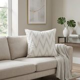 Handcrafted Cushion Cover – White | 16"x16" | Zigzag Embroidered Decorative Cushion Cover