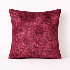 Handcrafted Maroon Cushion Cover – 12"x12" | Circular Embroidered Design | Premium Poly Cotton