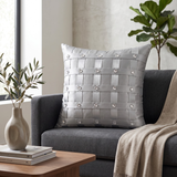 Hand-Crafted Cushion Cover – Grey Silver | 16"x16" | Poly-Foam-Cotton | Elegant Festive Accent