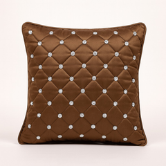 Handcrafted Brown Cushion Cover – 16"x16" | Premium Poly-Cotton Matty | Crystal-Studded Diamond Quilting | Elegant Luxury Décor