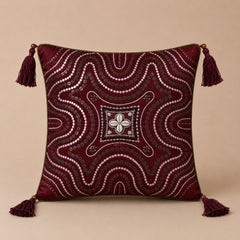 Handcrafted Cushion Cover – Maroon | 16"x16" | Embroidered Decorative Cushion Cover