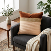 Fabric Crafted Cushion Cover – Brown | 16"x16" | Chanil Fabric | Textured Panel Design