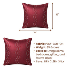 Handcrafted Cushion Cover – Dark Maroon | 16"x16" | Poly Cotton Fabric | Elegant Embroidered Cushion Cover