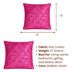 Fabric Crafted Cushion Cover – Pink | 12"x12" | Poly Cotton Fabric | Elegant Crinkle Texture Design