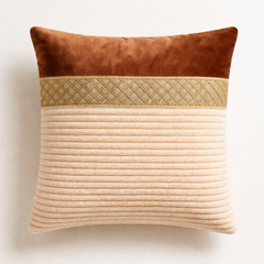 Fabric Crafted Cushion Cover – Brown | 16"x16" | Chanil Fabric | Textured Panel Design