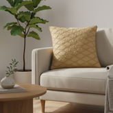 Fabric-Crafted Gold Cushion Cover – 16"x16" | Wave Quilted Design | Premium Poly-Cotton