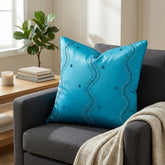 Handcrafted Cushion Cover – Turquoise | 16"x16" | Poly Cotton Fabric | Elegant Embroidered Cushion Cover