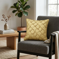 Fabric Crafted Cushion Cover – Light Gold | 12"x12" | Poly Cotton Fabric | Elegant Crinkle Texture Design