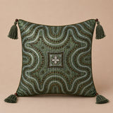 Handcrafted Cushion Cover – Green | 16"x16" | Embroidered Decorative Cushion Cover