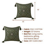 Handcrafted Cushion Cover – Green | 16"x16" | Embroidered Decorative Cushion Cover