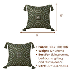 Handcrafted Cushion Cover – Green | 16"x16" | Embroidered Decorative Cushion Cover