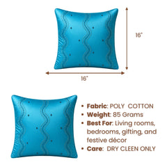 Handcrafted Cushion Cover – Turquoise | 16"x16" | Poly Cotton Fabric | Elegant Embroidered Cushion Cover