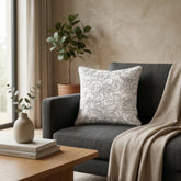 Fabric Crafted Cushion Cover – White Gold | 12"x12" | Poly Chenille Fabric | Embroidered Scroll Design